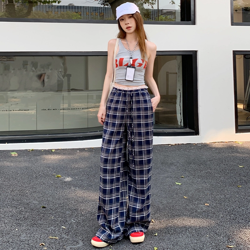 玫丝朵 美式慵懒风高腰蕾丝直筒显瘦阔腿休闲裤 女款