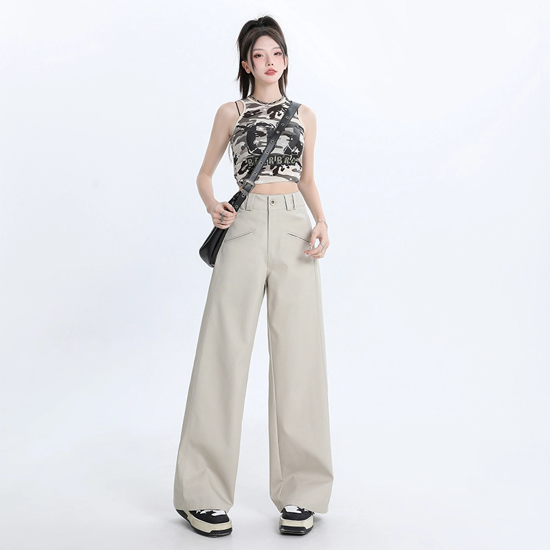 玫丝朵 简约纯色高腰宽松直筒垂感阔腿休闲裤 女款