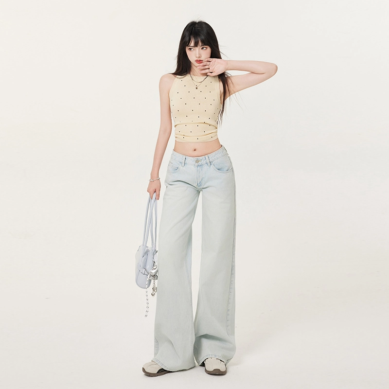 玫丝朵 美式复古低腰浅蓝色宽松百搭显瘦直筒牛仔裤 女款