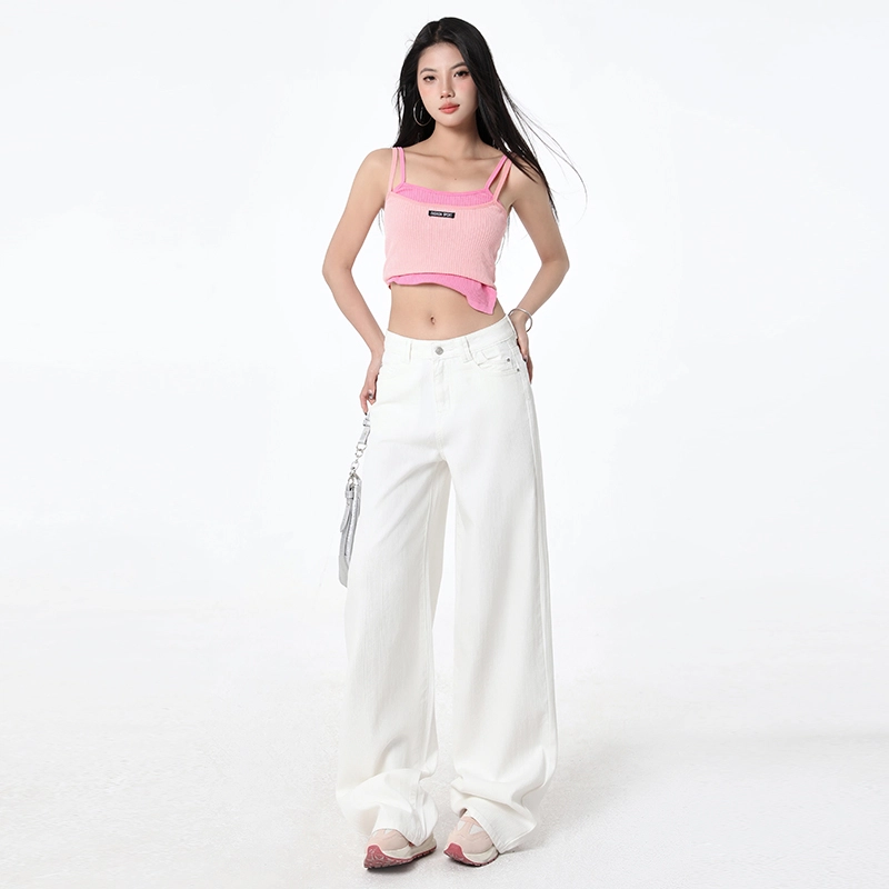 玫丝朵 经典复古宽松百搭阔腿设计牛仔裤 女款