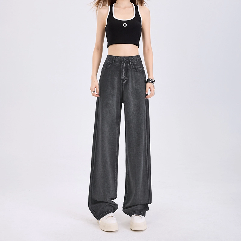 玫丝朵 百搭宽松高腰阔腿牛仔裤 女款 高级灰