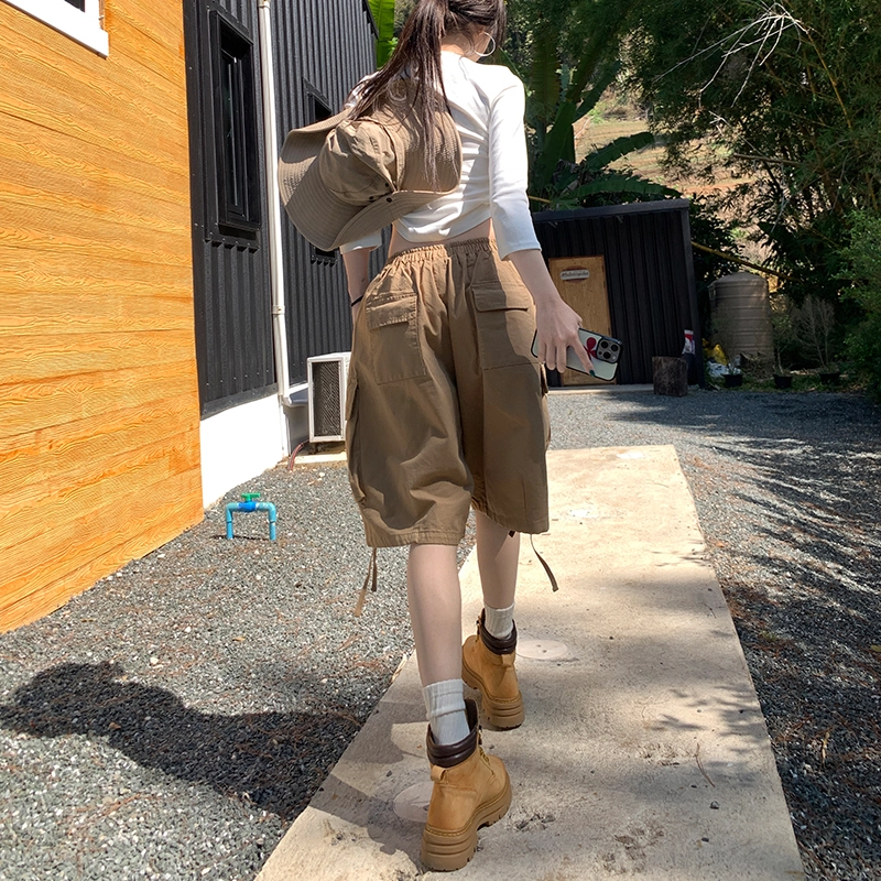 玫丝朵 美式复古松弛感设计休闲百搭宽松多口袋工装短裤 女款