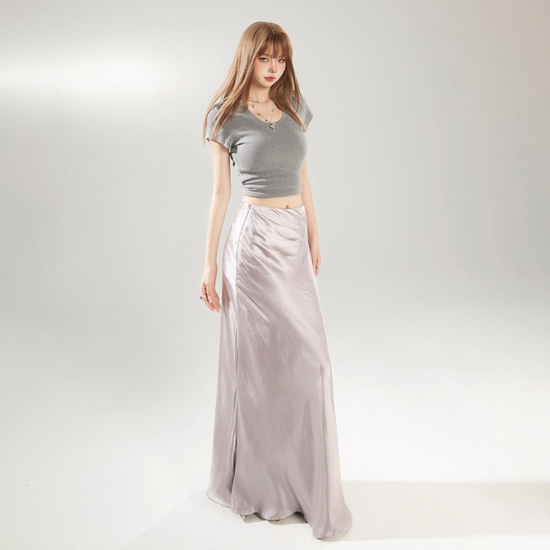 玫丝朵 流光极简丝滑垂感半身裙百搭修身休闲长裙 女款 紫色