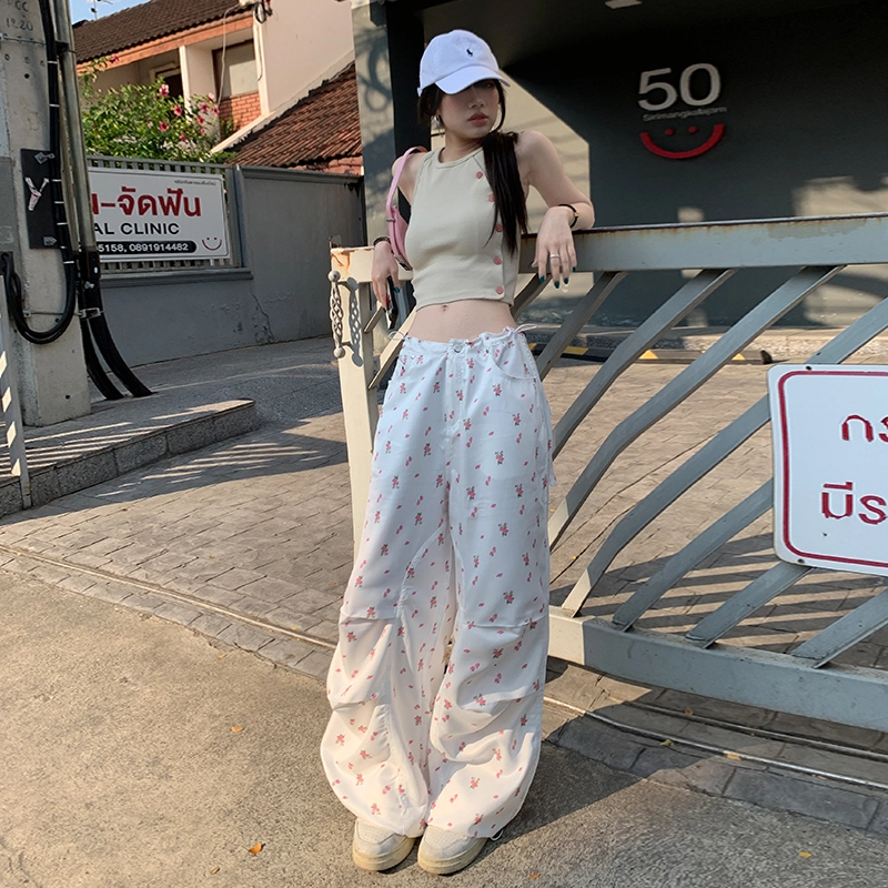 玫丝朵 美式时尚清丽原生感百搭宽松抽绳工装休闲裤 女款