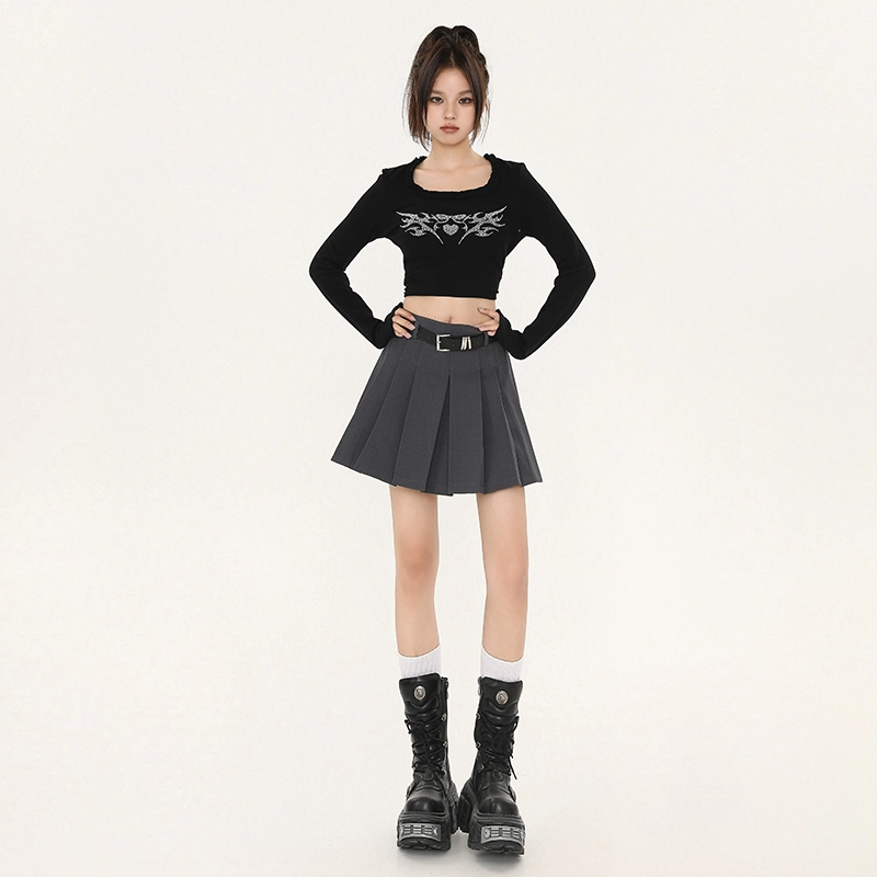 玫丝朵 韩版学院风高腰设计时尚百褶休闲短裙 女款