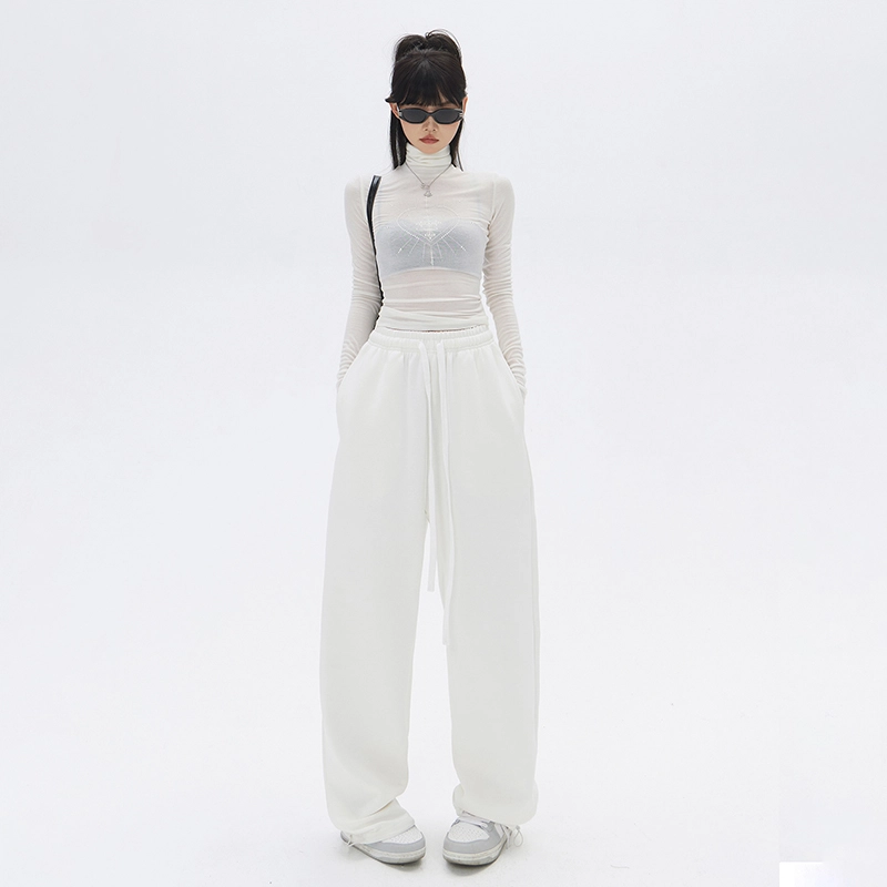 玫丝朵 经典美式复古宽松阔腿高腰百搭束脚抽绳运动休闲裤 女款