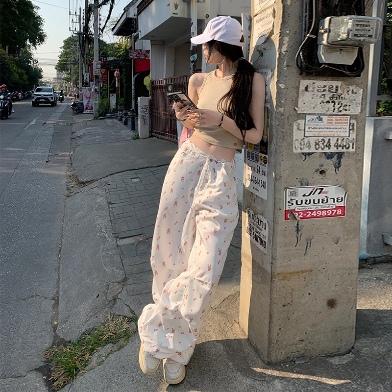 玫丝朵 美式时尚清丽原生感百搭宽松抽绳工装休闲裤 女款
