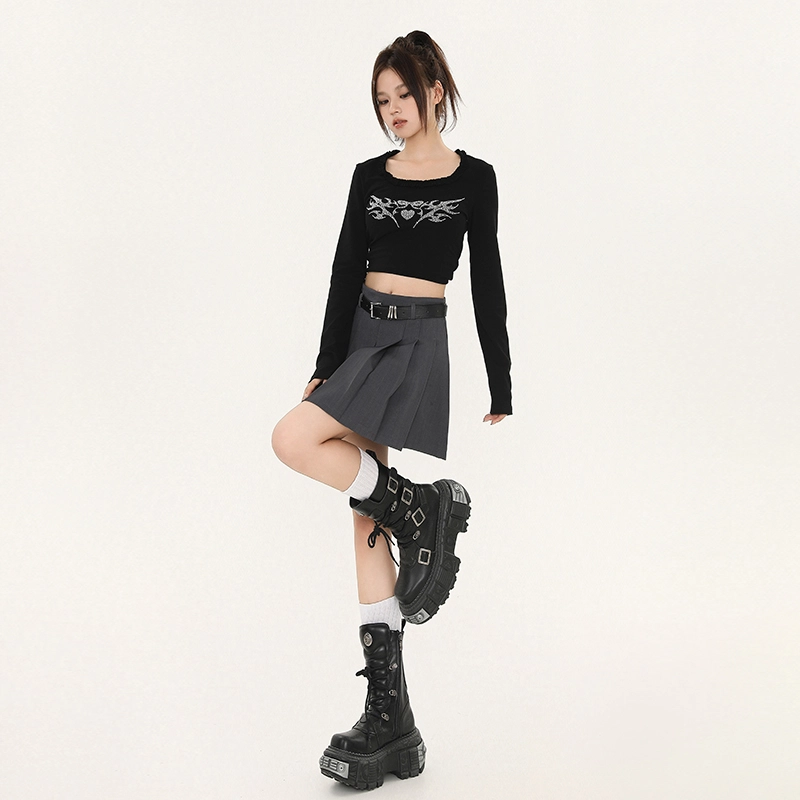 玫丝朵 韩版学院风高腰设计时尚百褶休闲短裙 女款