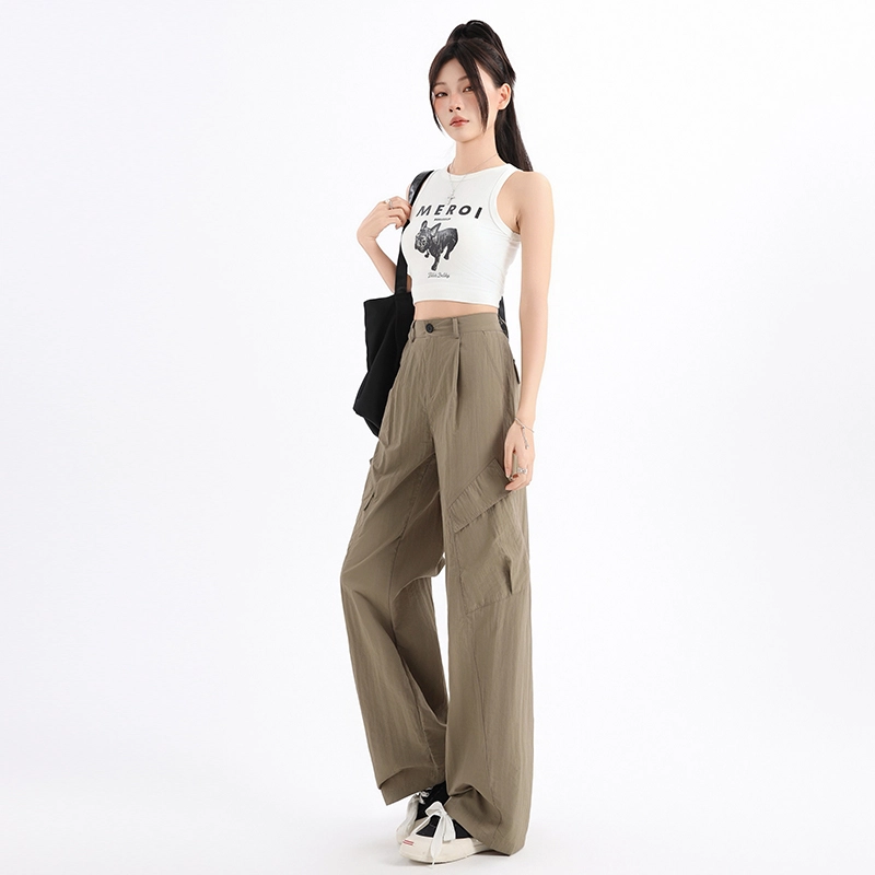 玫丝朵 美式复古街头夏季多巴胺高腰垂感宽松阔腿休闲裤 女款