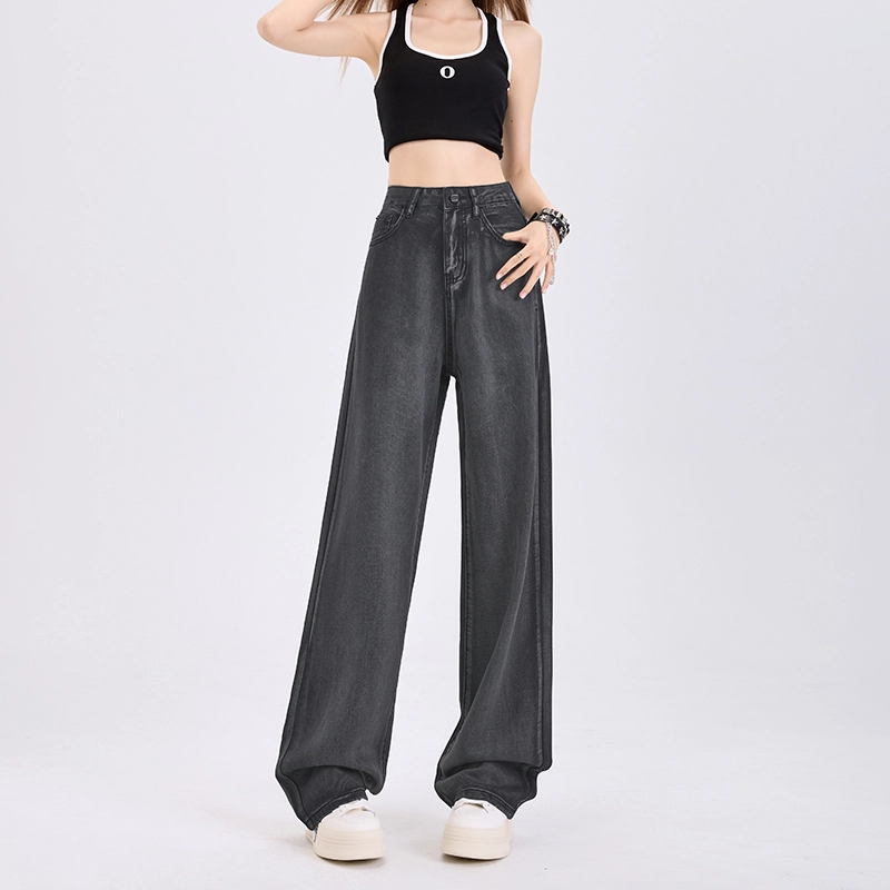 玫丝朵 百搭宽松高腰阔腿牛仔裤 女款 高级灰