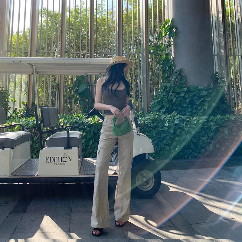 玫丝朵 美式复古腰部可调节多口袋设计时尚百搭宽松直筒舒适工装休闲裤 女款