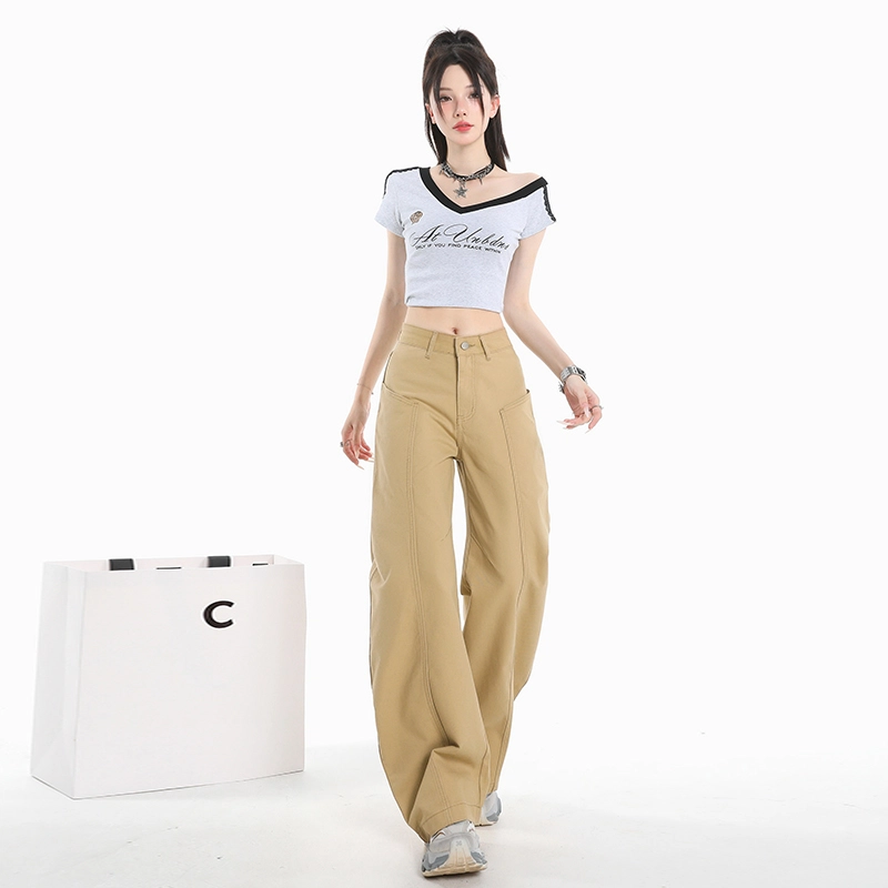 玫丝朵 美式复古高腰宽松弯刀直筒百搭阔腿牛仔裤 女款