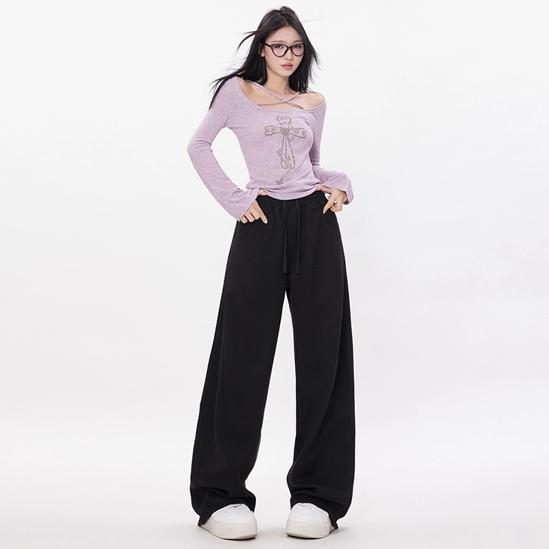 玫丝朵 简约百搭弯刀裤设计高腰宽松阔腿休闲裤 女款 白色