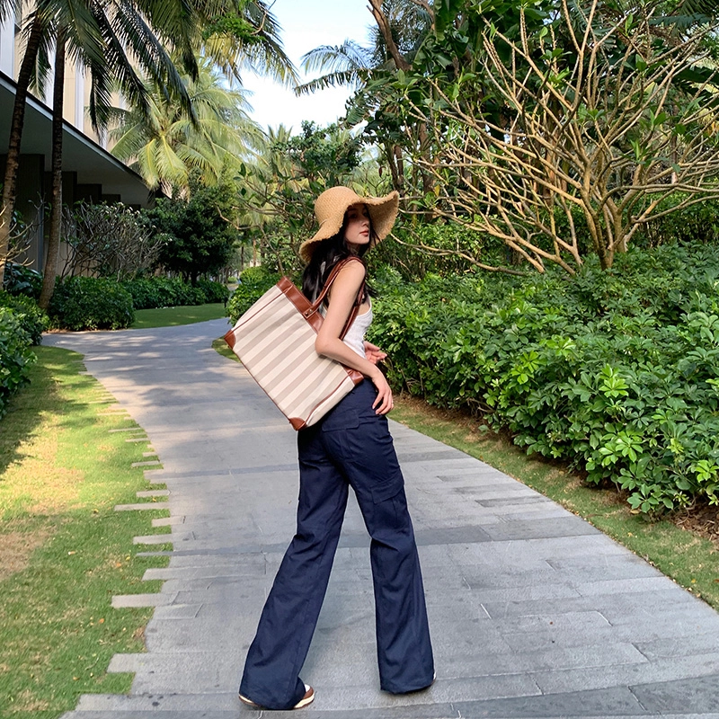 玫丝朵 美式复古腰部可调节多口袋设计时尚百搭宽松直筒工装休闲裤 女款