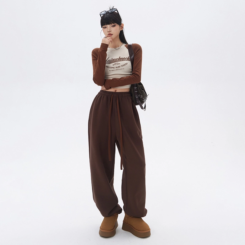 玫丝朵 经典美式复古宽松阔腿高腰百搭束脚抽绳运动休闲裤 女款