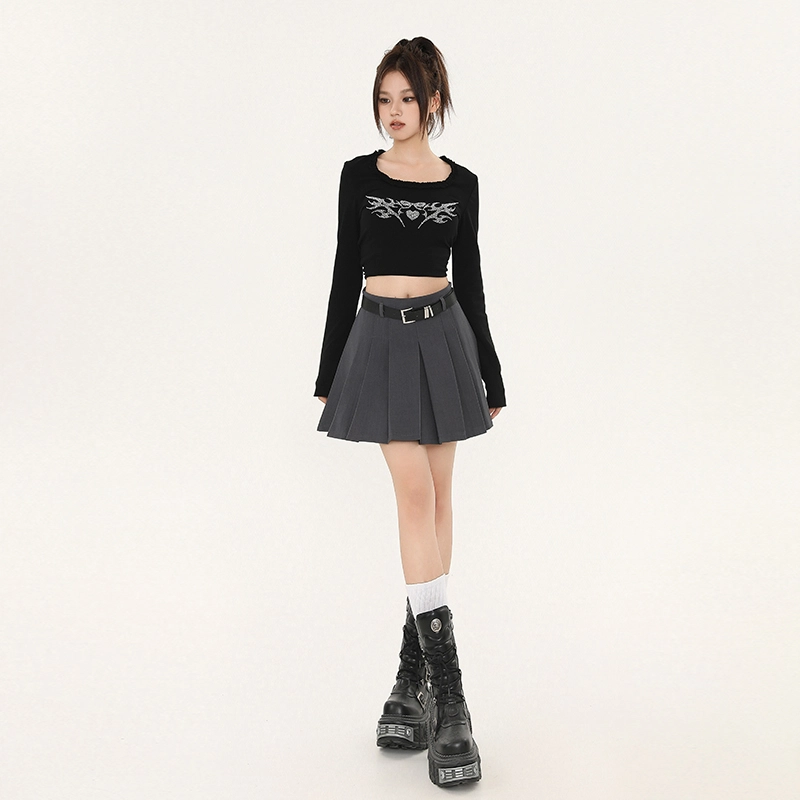 玫丝朵 韩版学院风高腰设计时尚百褶休闲短裙 女款