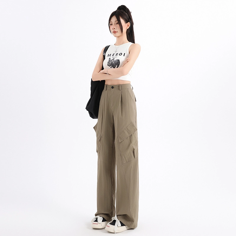 玫丝朵 美式复古街头夏季多巴胺高腰垂感宽松阔腿休闲裤 女款