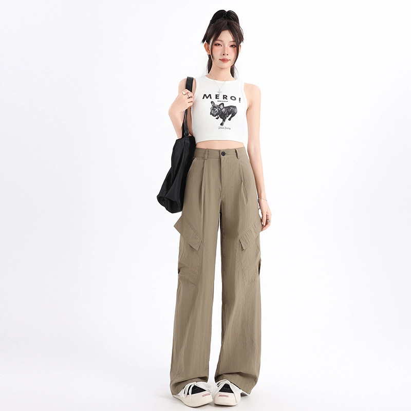玫丝朵 美式复古街头夏季多巴胺高腰垂感宽松阔腿休闲裤 女款