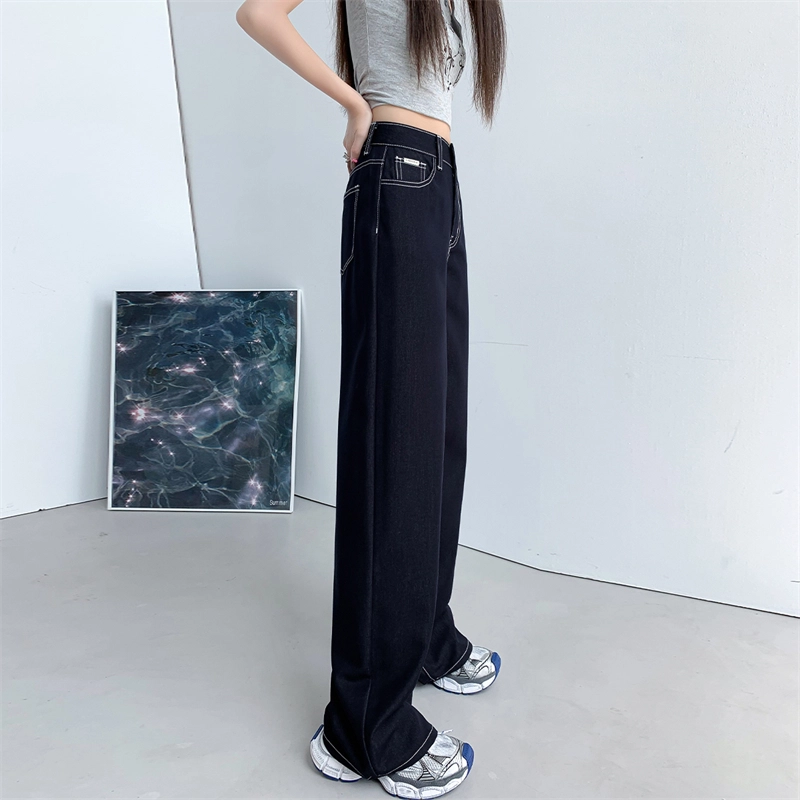 玫丝朵 阔腿高腰垂感薄款宽松百搭牛仔裤  女款