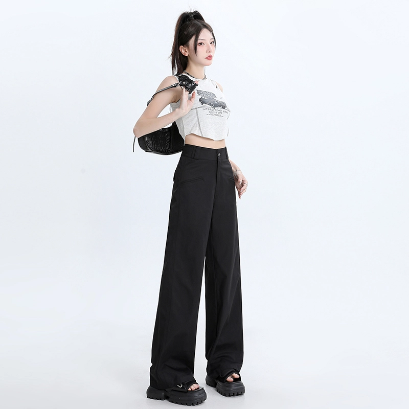 玫丝朵 简约纯色高腰宽松直筒垂感阔腿休闲裤 女款