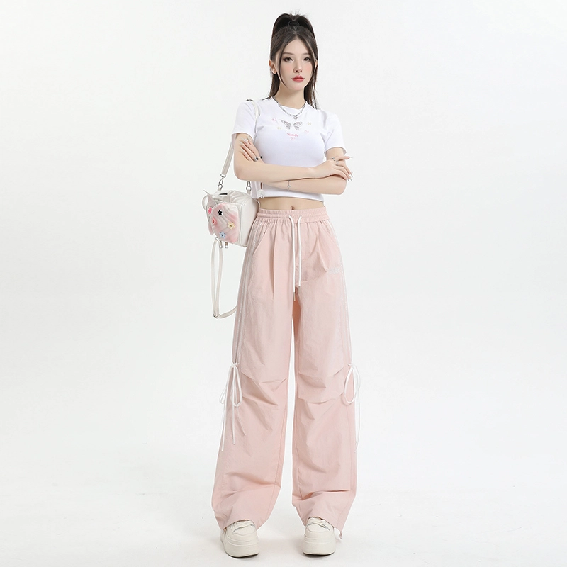 玫丝朵 美式阔腿蝴蝶结抽绳休闲裤 女款