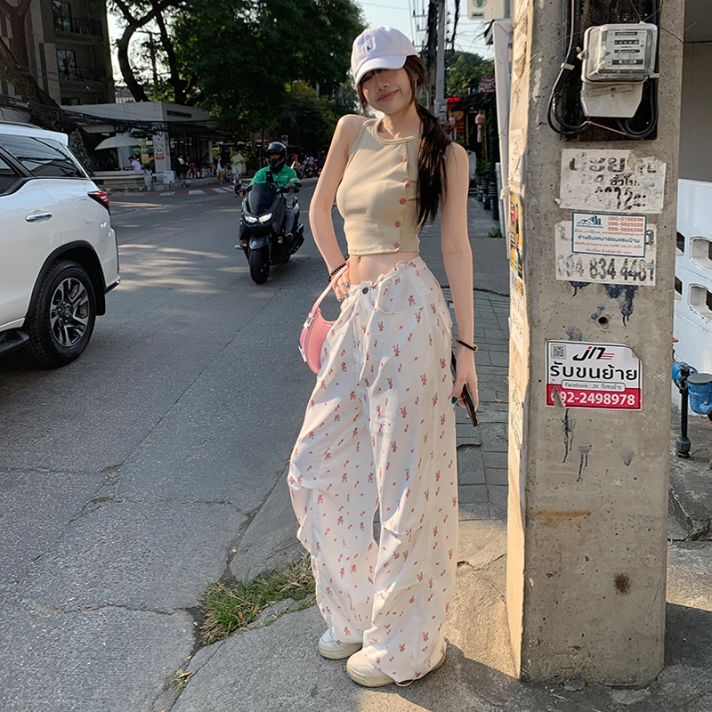 玫丝朵 美式时尚清丽原生感百搭宽松抽绳工装休闲裤 女款