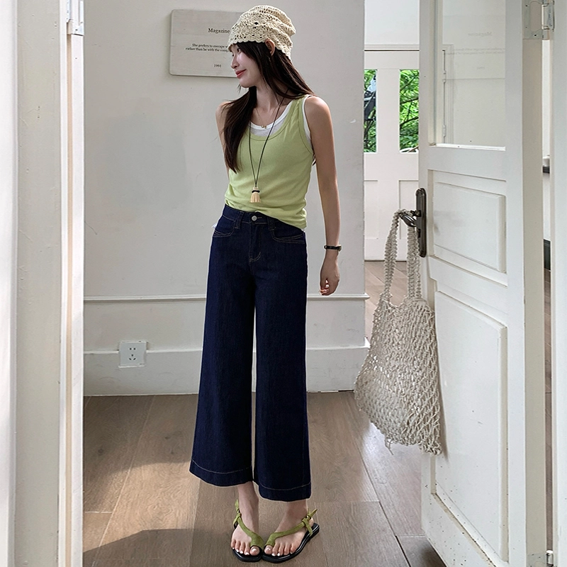 玫丝朵 时尚纯色简约舒适高腰阔腿牛仔裤 女款