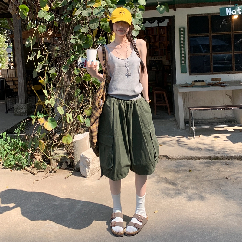 玫丝朵 美式复古松弛感设计休闲百搭宽松多口袋工装短裤 女款