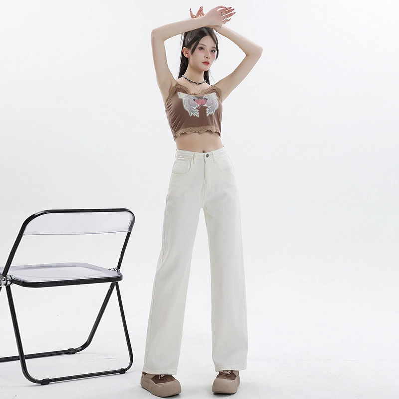玫丝朵 垂感拖地纯色宽松百搭舒适简约牛仔裤 女款 白色
