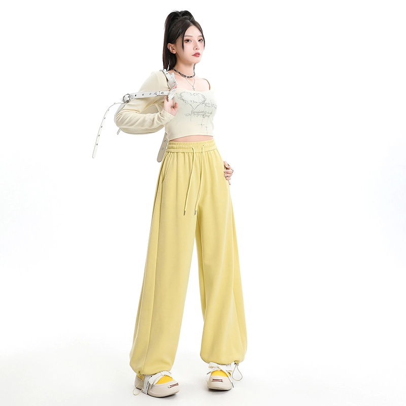 玫丝朵 宽松阔腿裤高腰抽绳束脚休闲裤 女款