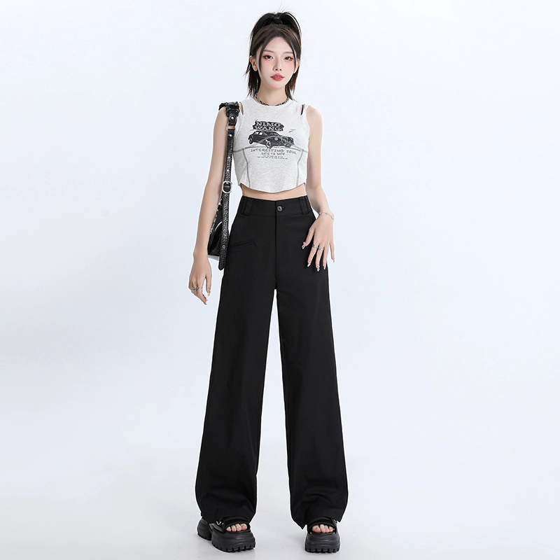 玫丝朵 简约纯色高腰宽松直筒垂感阔腿休闲裤 女款