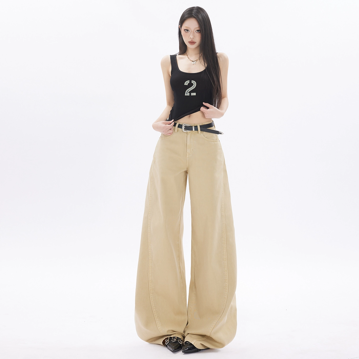 玫丝朵 美式复古休闲百搭宽松直筒牛仔裤 女款