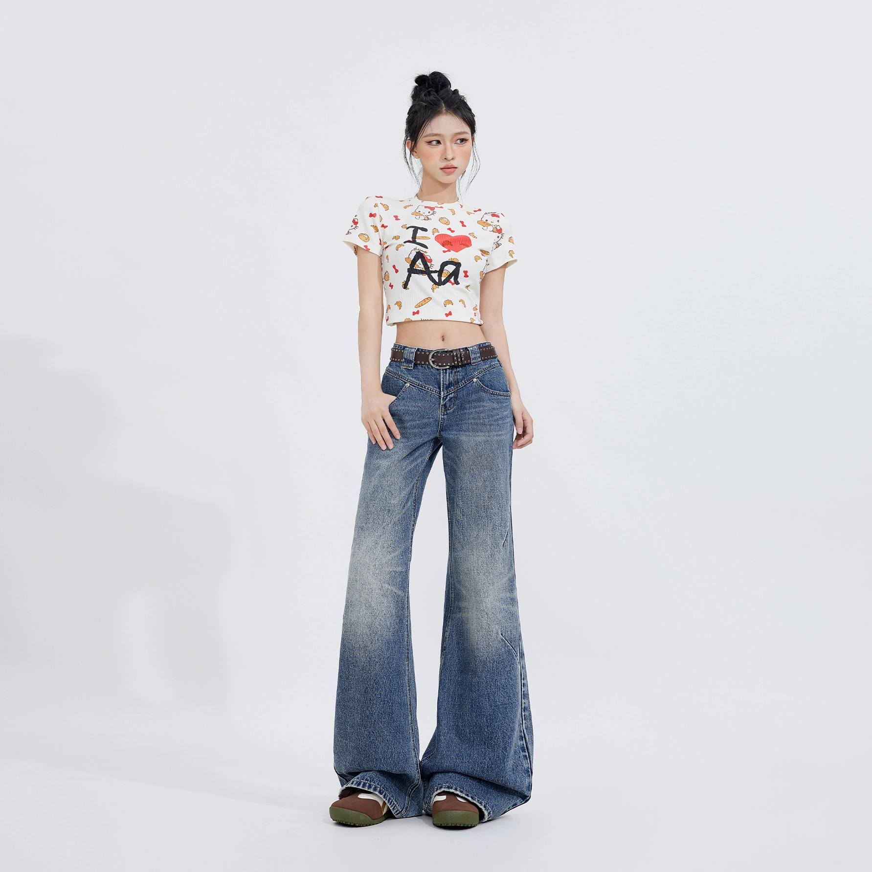 玫丝朵 美式经典时尚设计阔腿减龄百搭宽松牛仔裤 女款 复古蓝
