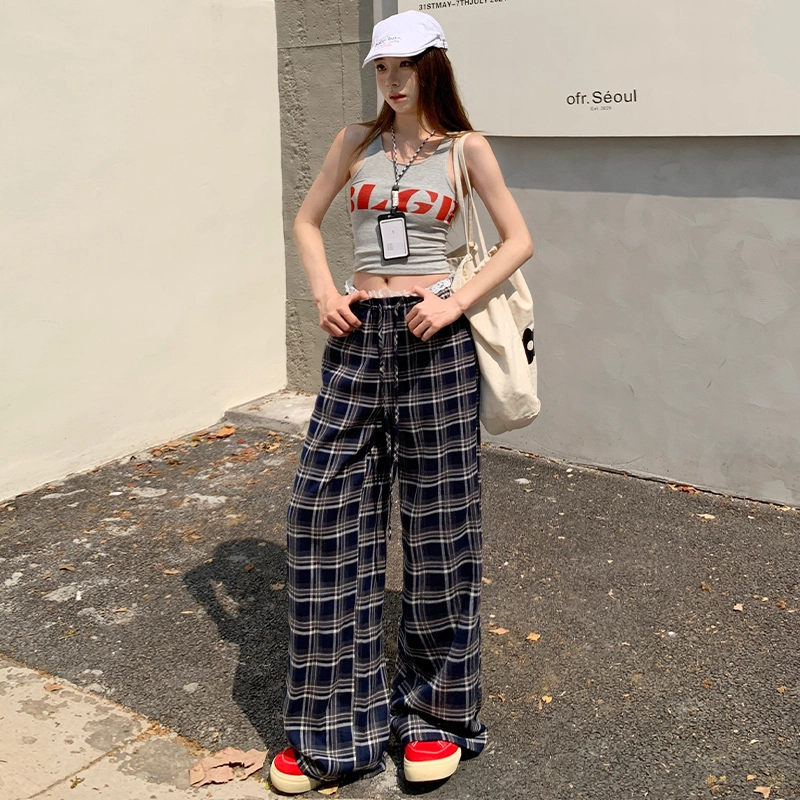 玫丝朵 美式慵懒风高腰蕾丝直筒显瘦阔腿休闲裤 女款