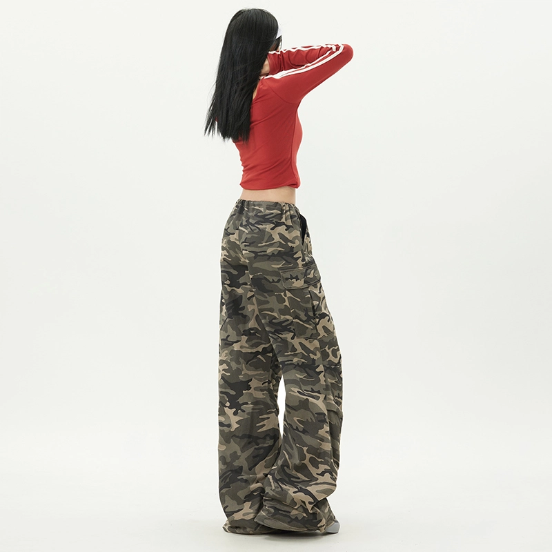 玫丝朵 美式复古口袋工装高街时尚百搭抽绳休闲裤 女款 迷彩