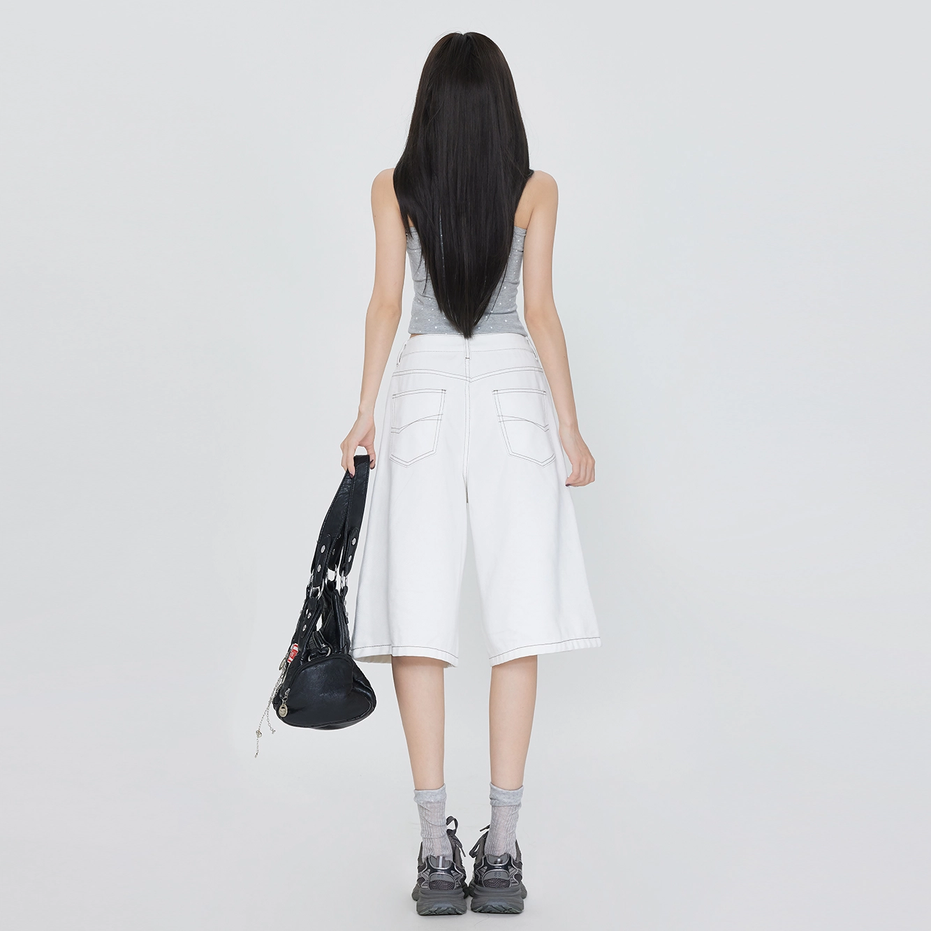 玫丝朵 美式简约百搭设计宽松休闲五分牛仔短裤 女款 白色