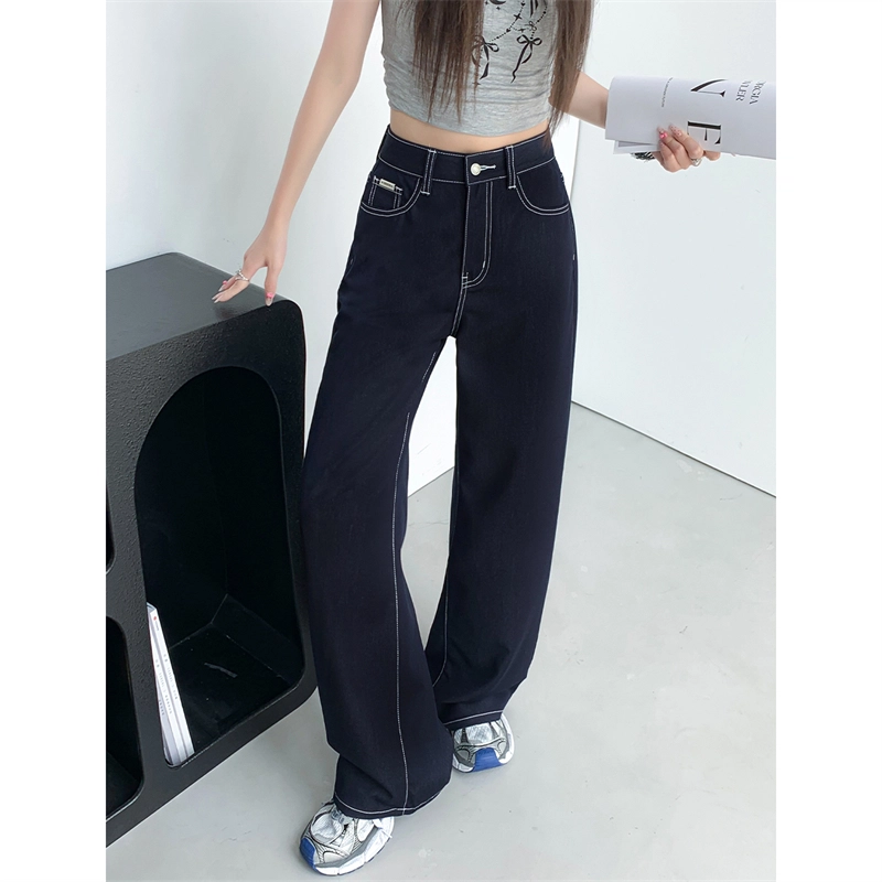 玫丝朵 阔腿高腰垂感薄款宽松百搭牛仔裤  女款