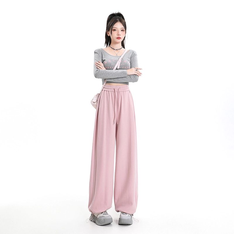 玫丝朵 宽松阔腿裤高腰抽绳束脚休闲裤 女款