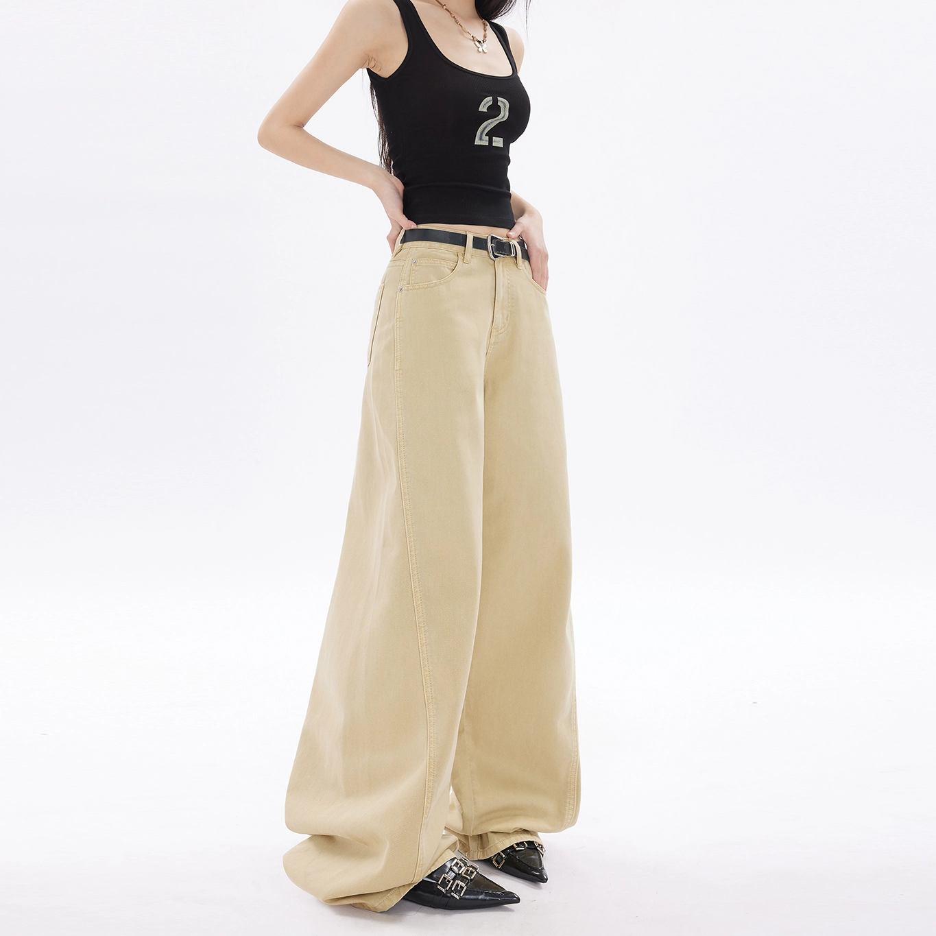 玫丝朵 美式复古休闲百搭宽松直筒牛仔裤 女款