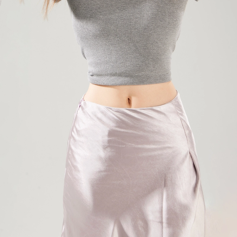 玫丝朵 流光极简丝滑垂感半身裙百搭修身休闲长裙 女款 紫色