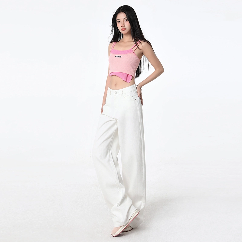 玫丝朵 经典复古宽松百搭阔腿设计牛仔裤 女款
