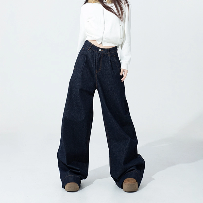 玫丝朵 美式时尚潮流百搭宽松直筒阔腿拖地牛仔裤 女款