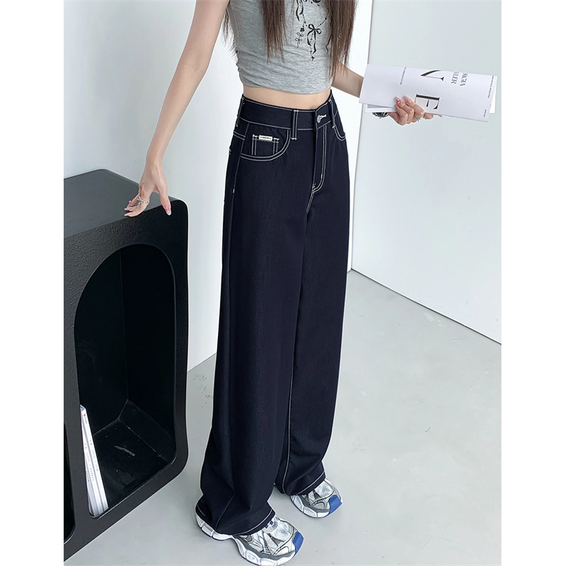 玫丝朵 阔腿高腰垂感薄款宽松百搭牛仔裤  女款