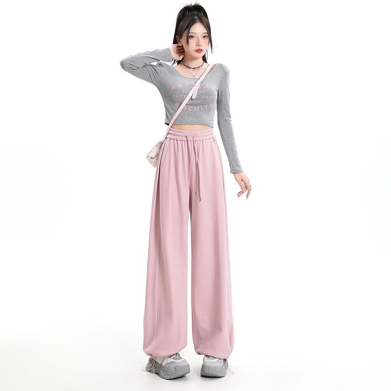 玫丝朵 宽松阔腿裤高腰抽绳束脚休闲裤 女款