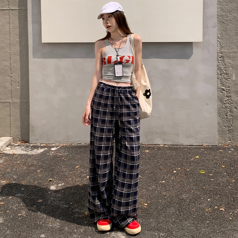 玫丝朵 美式慵懒风高腰蕾丝直筒显瘦阔腿休闲裤 女款