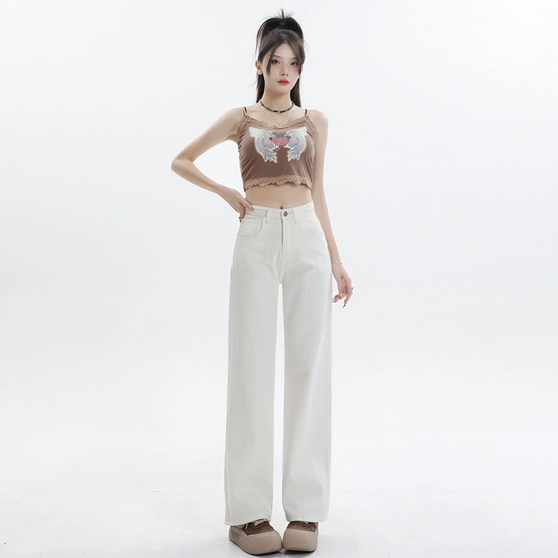 玫丝朵 垂感拖地纯色宽松百搭舒适简约牛仔裤 女款 白色