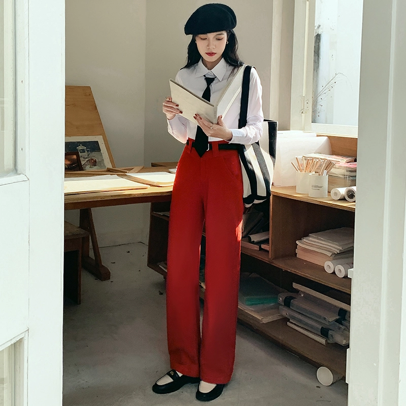 玫丝朵 美式复古高腰宽松学院风直筒牛仔裤 女款