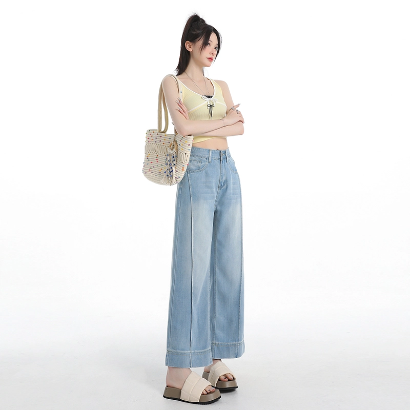 玫丝朵 薄款高腰垂感阔腿裤百搭宽松休闲牛仔裤 女款