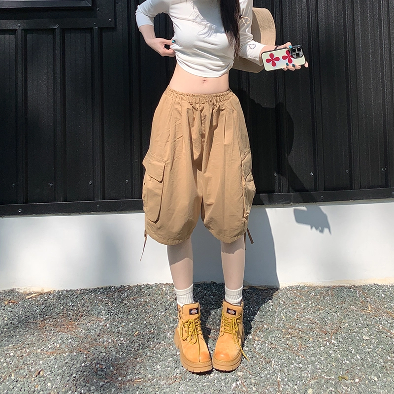 玫丝朵 美式复古松弛感设计休闲百搭宽松多口袋工装短裤 女款