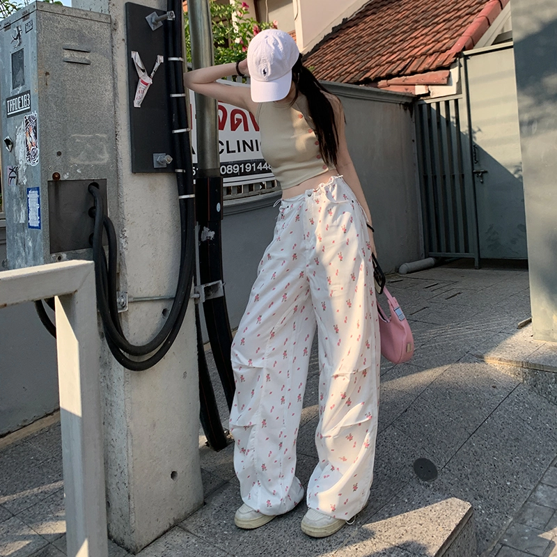 玫丝朵 美式时尚清丽原生感百搭宽松抽绳工装休闲裤 女款